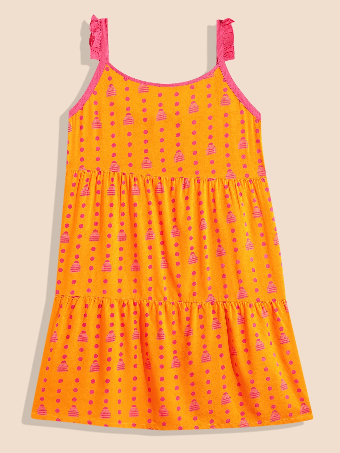 

House of Pataudi Orange Printed Fit & Flare Dress