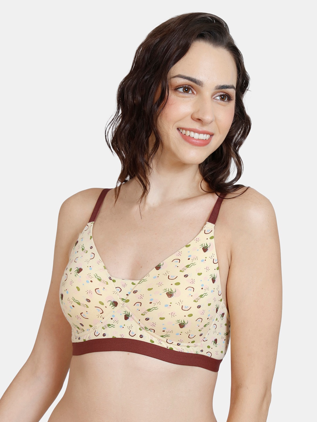 Zivame Orange & Black Abstract Lightly Padded Bra