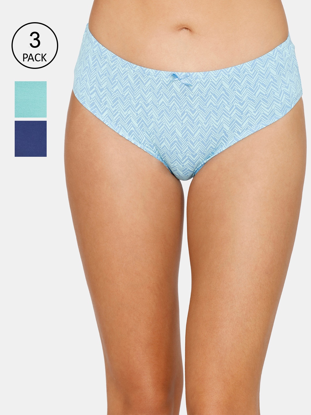 

Zivame Women Pack Of 3 Pure Cotton Hipster Briefs ZI2763FASHBLACK, Blue