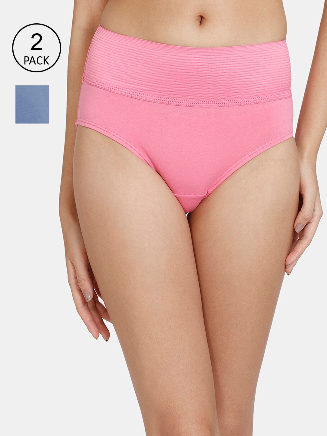 

Zivame Women Pack of 2 Pink & Blue Solid Hipster Briefs
