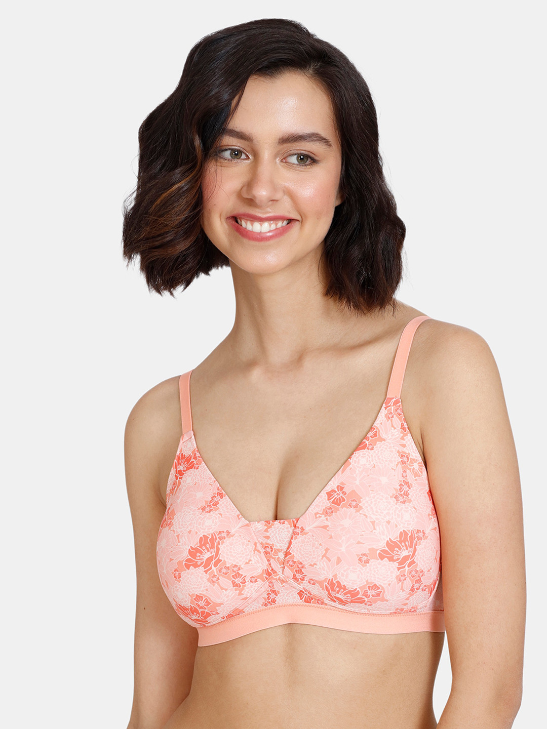 

Zivame Pink & White Floral Non-Wired Lightly Padded T-shirt Bra