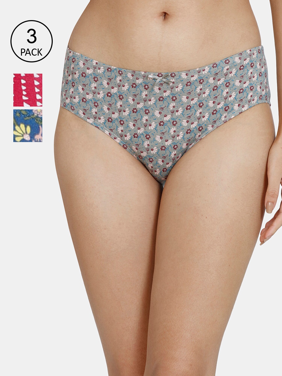 

Zivame Women Pack Of 3 Printed Hipster Briefs, Red