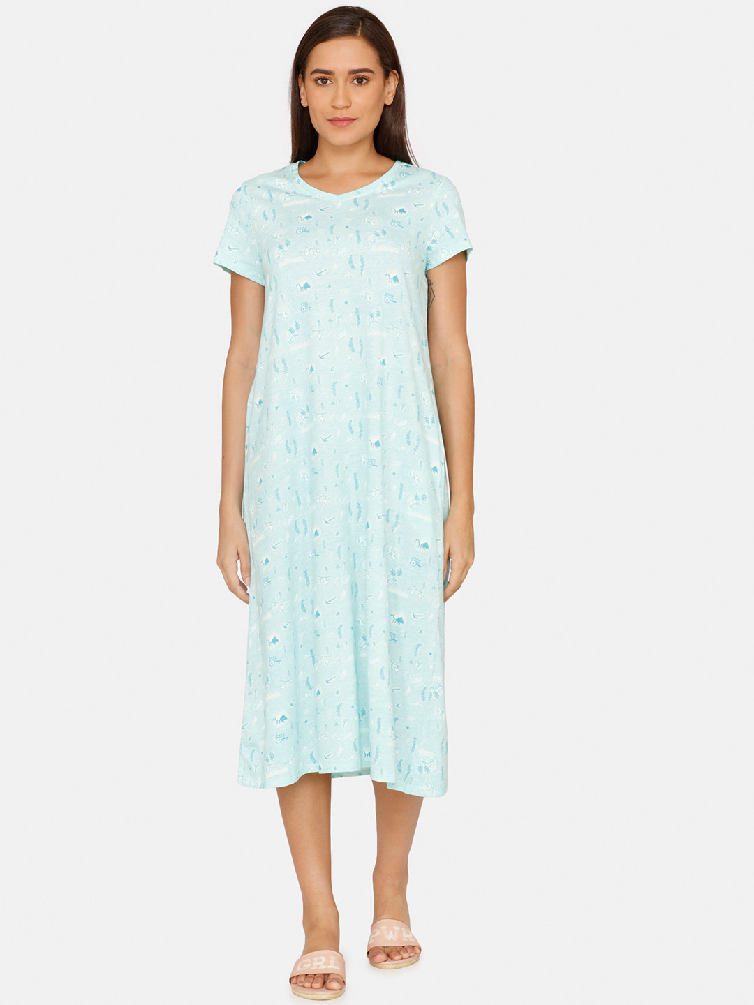 

Zivame Green Printed Maxi Nightdress