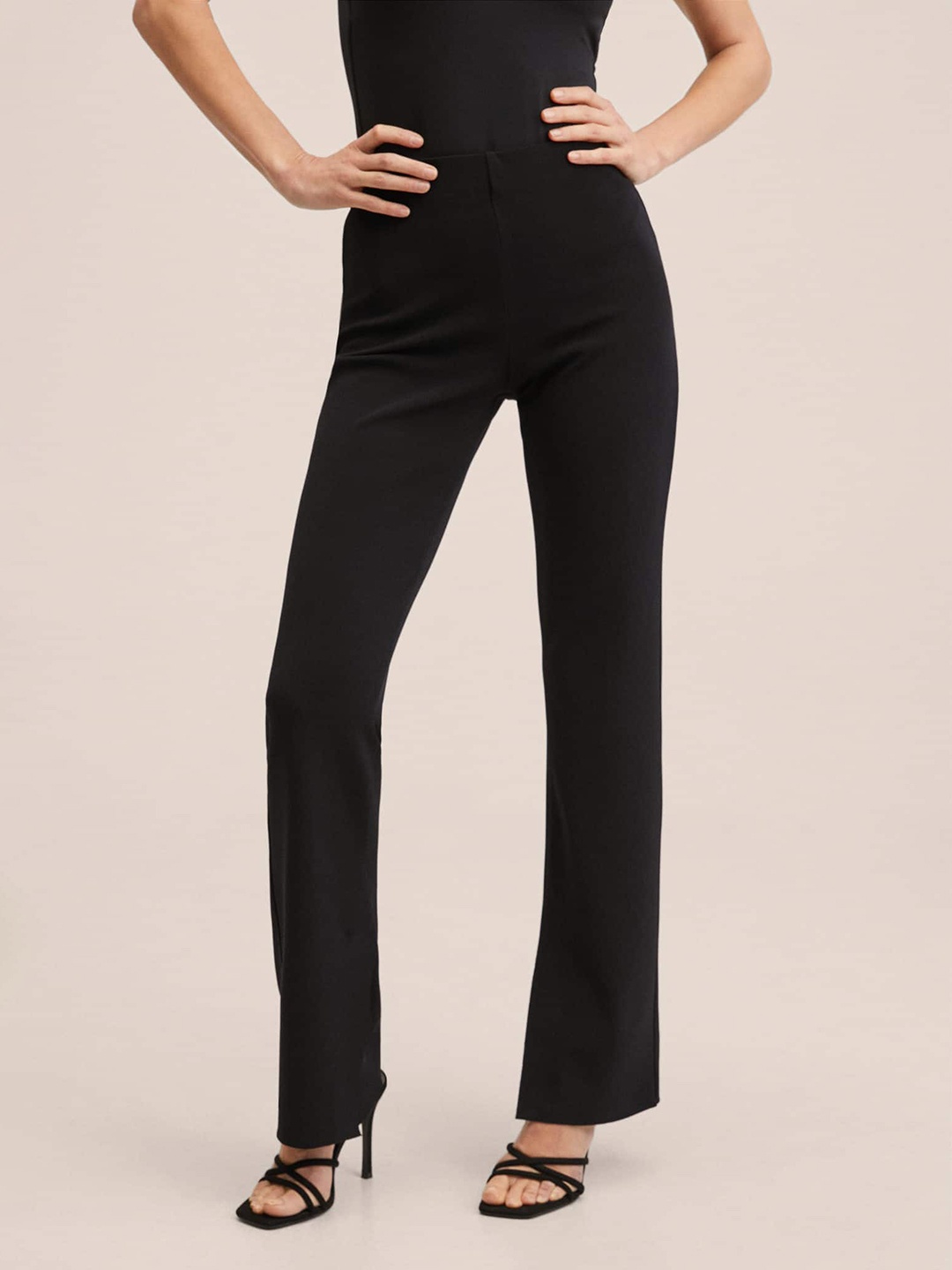 

MANGO Women Black Solid Trousers