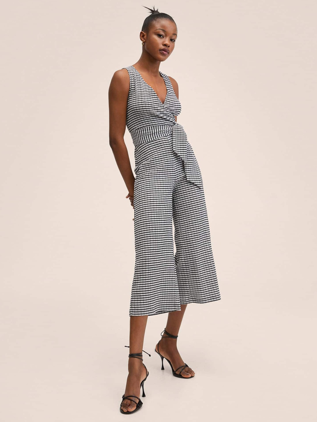 

MANGO White & Black Checked Culotte Jumpsuit