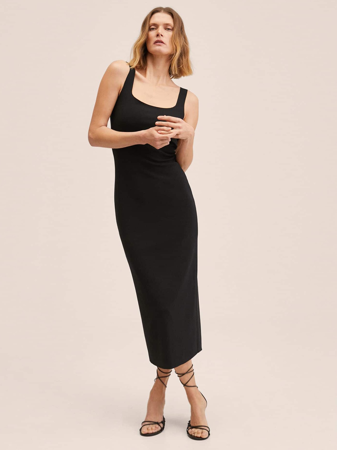 

MANGO Black Sheath Midi Dress