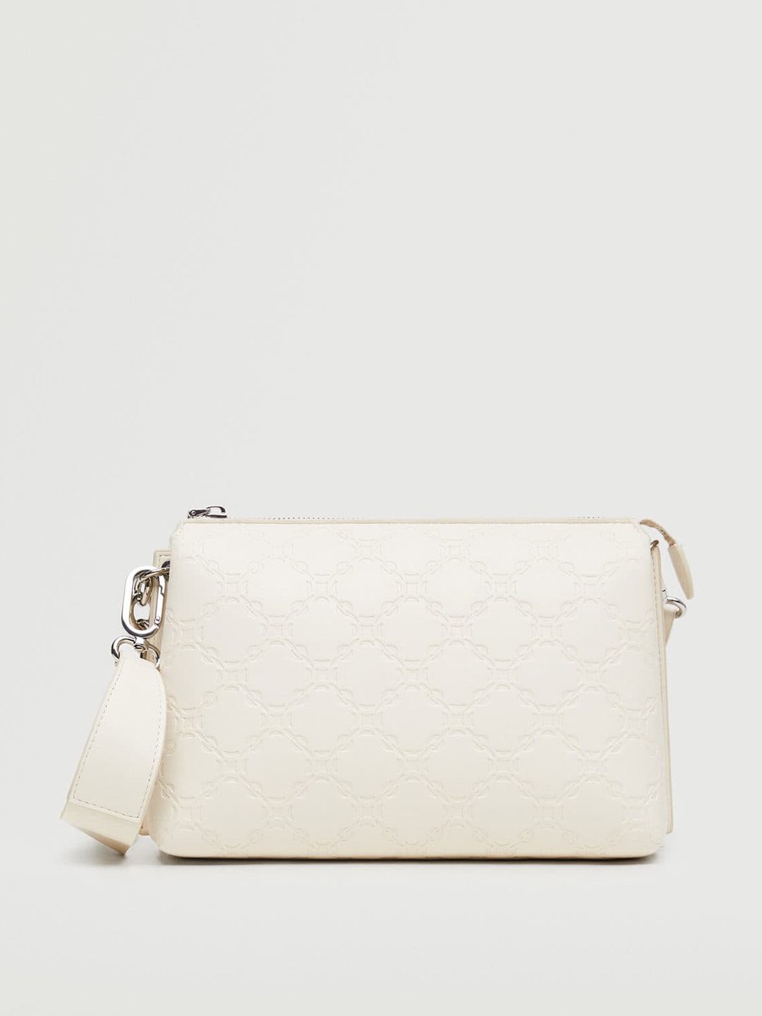 

MANGO Off White Ethnic Motifs Textured Structured Shoulder Bag with Detachable Sling Strap