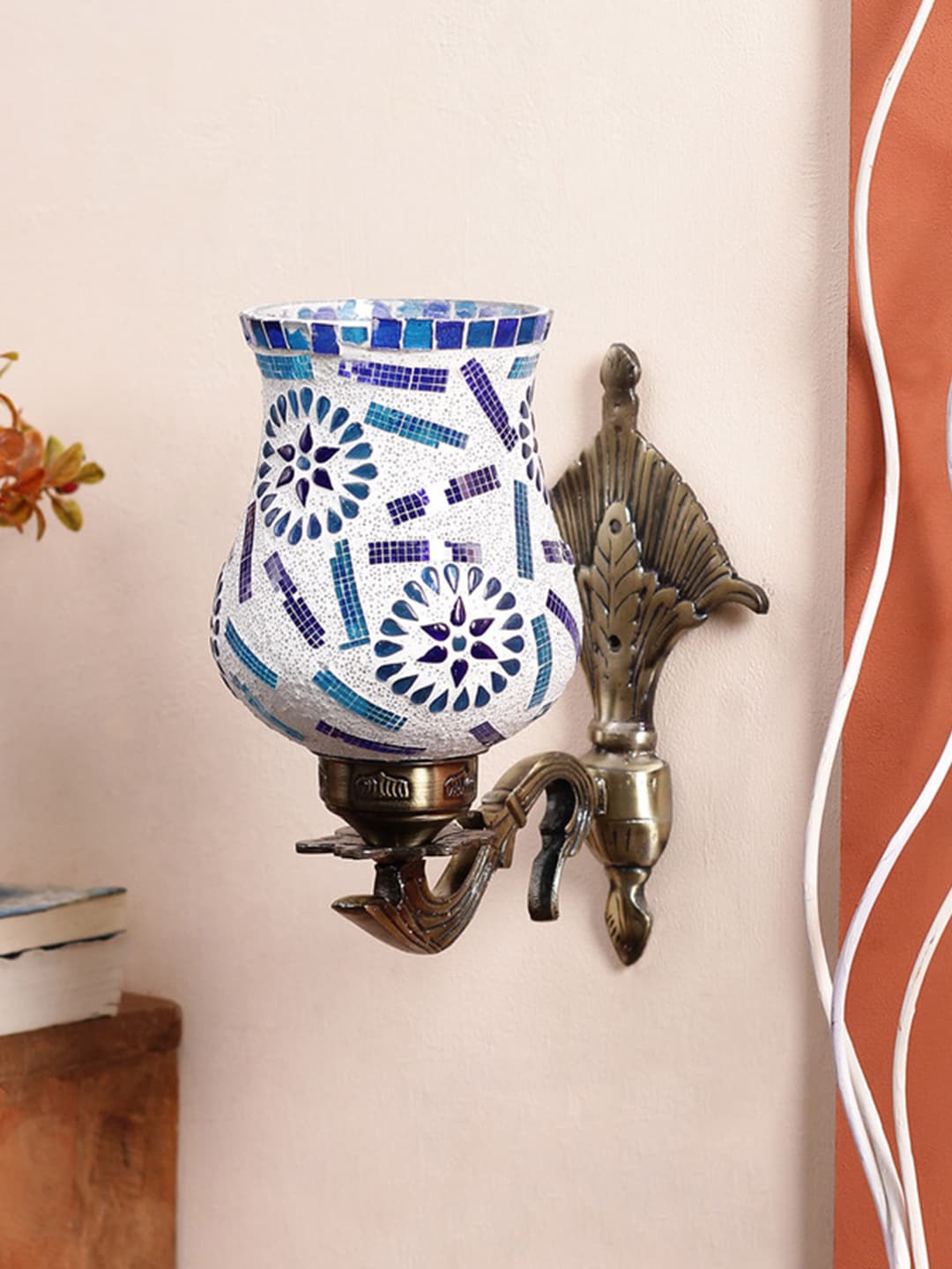 Devansh White & Blue Self Design Mosaic Wall Lamp