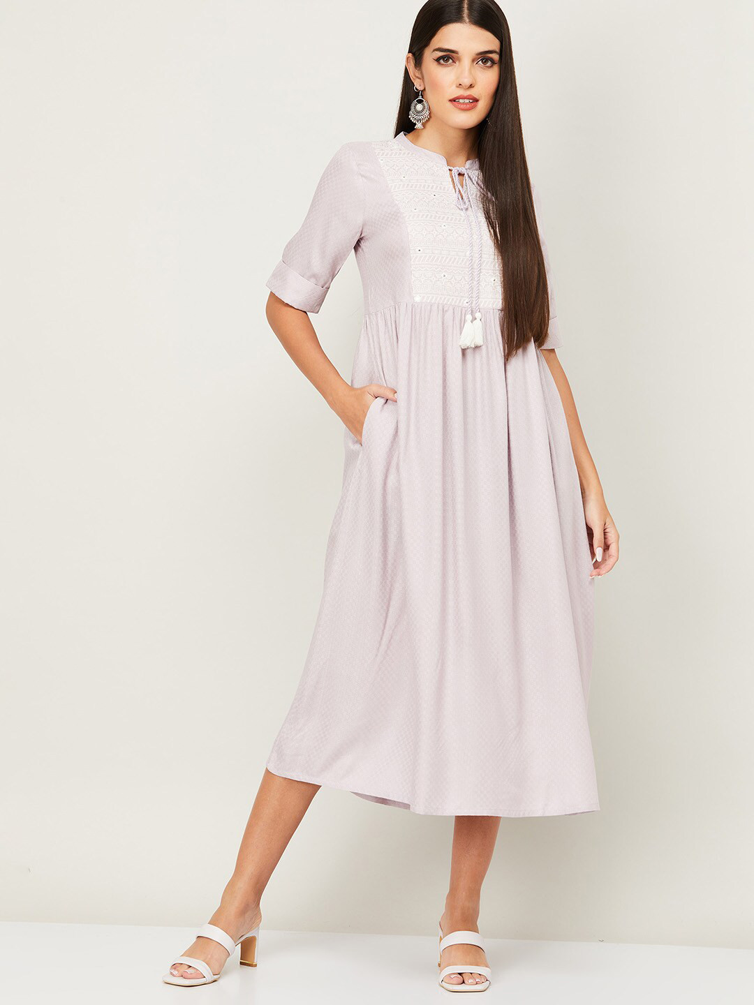 

Colour Me by Melange Purple Striped A-Line Midi Dress