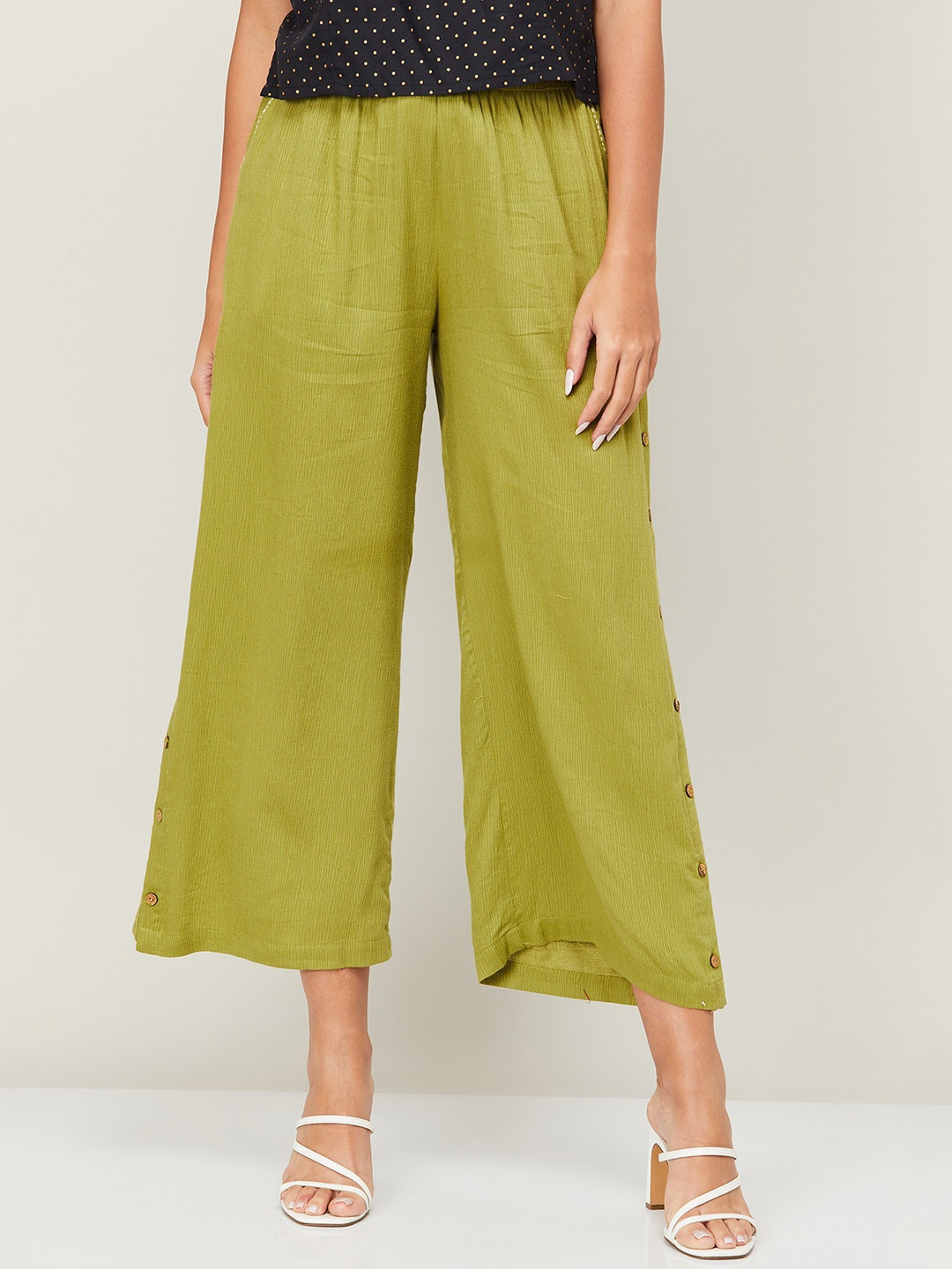 

Colour Me by Melange Women Olive Green Relaxed High-Rise Culottes Trousers