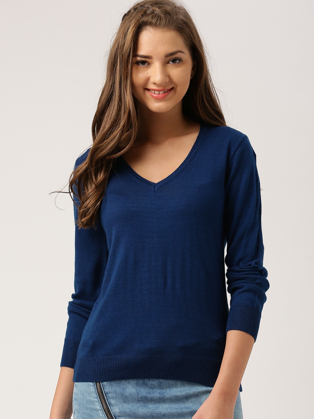 

DressBerry Women Navy Solid Sweater, Navy blue