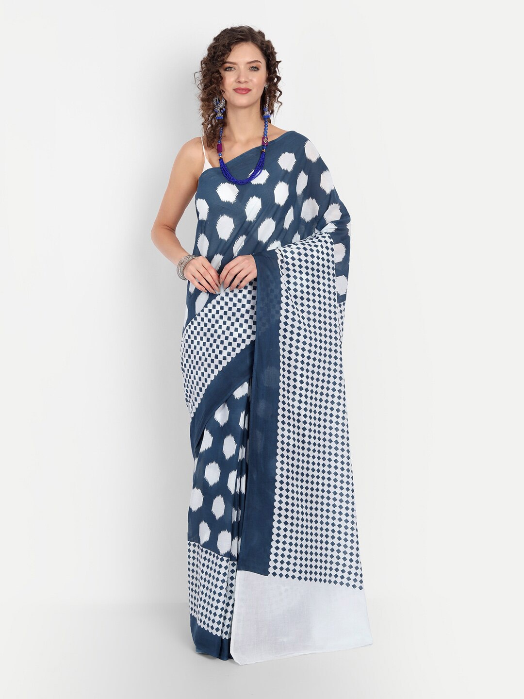 

BUTA BUTI Blue & White Printed Pure Cotton Saree