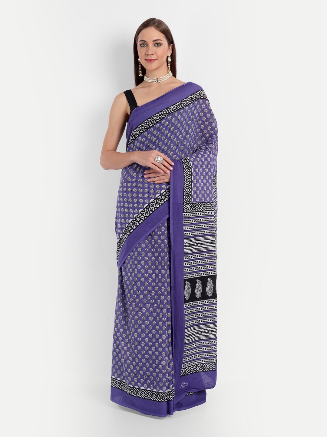 

BUTA BUTI Violet & Black Ethnic Motifs Pure Cotton Saree