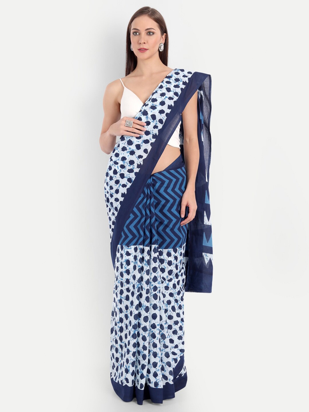 

BUTA BUTI Blue & White Printed Pure Cotton Saree