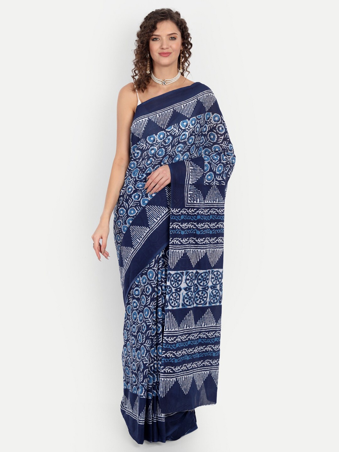 

BUTA BUTI Blue & White Dabu Printed Pure Cotton Saree