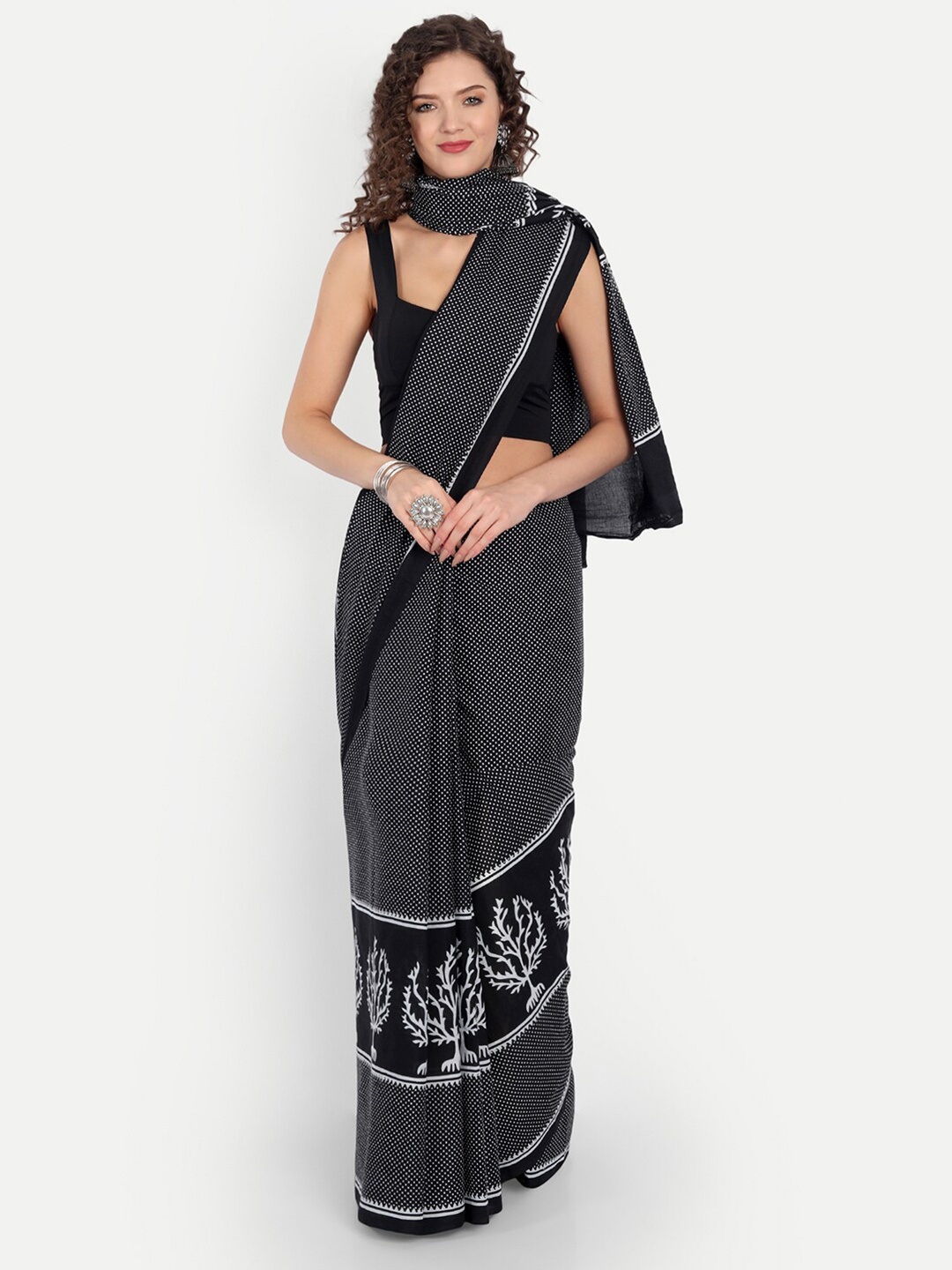 

BUTA BUTI Blue & White Ethnic Motifs Pure Cotton Saree