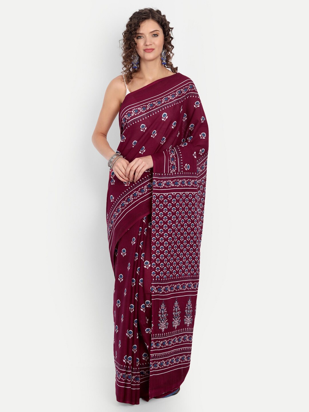 

BUTA BUTI Maroon & Blue Ethnic Motifs Pure Cotton Saree