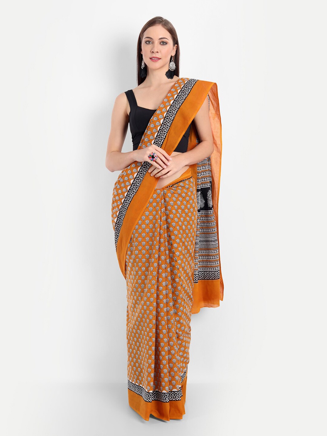 

BUTA BUTI Orange & White Ethnic Motifs Pure Cotton Saree