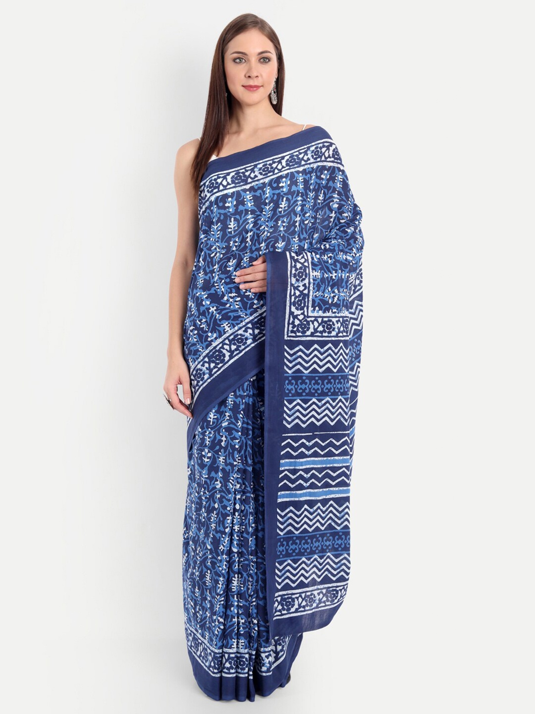 

BUTA BUTI Blue & White Dabu Pure Cotton Saree