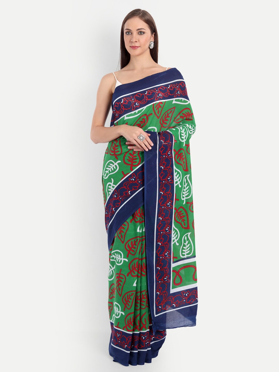 

BUTA BUTI Green & Red Floral Pure Cotton Saree