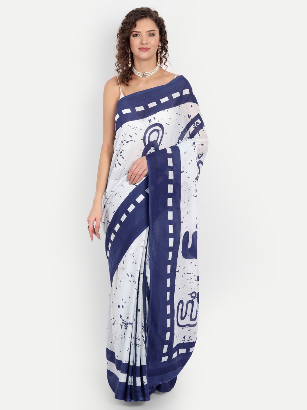 

BUTA BUTI White & Blue Pure Cotton Saree