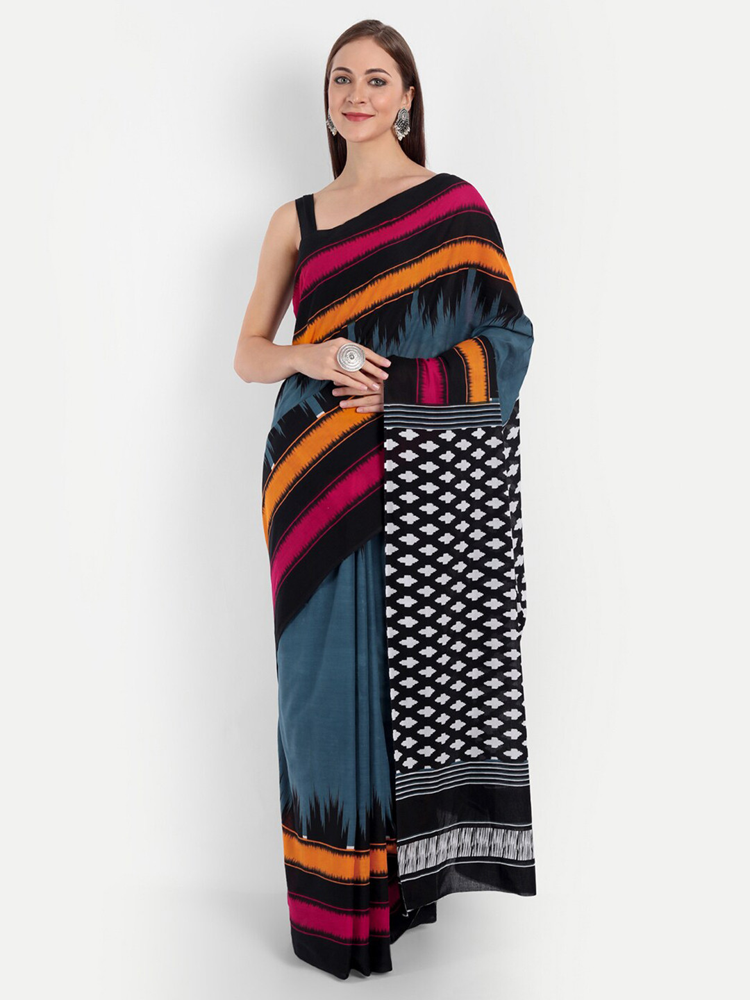 

BUTA BUTI Blue & Black Printed Pure Cotton Saree