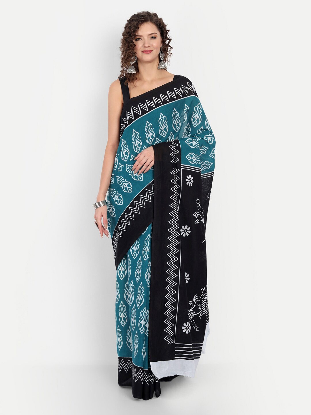 

BUTA BUTI Green & White Ethnic Motifs Pure Cotton Saree