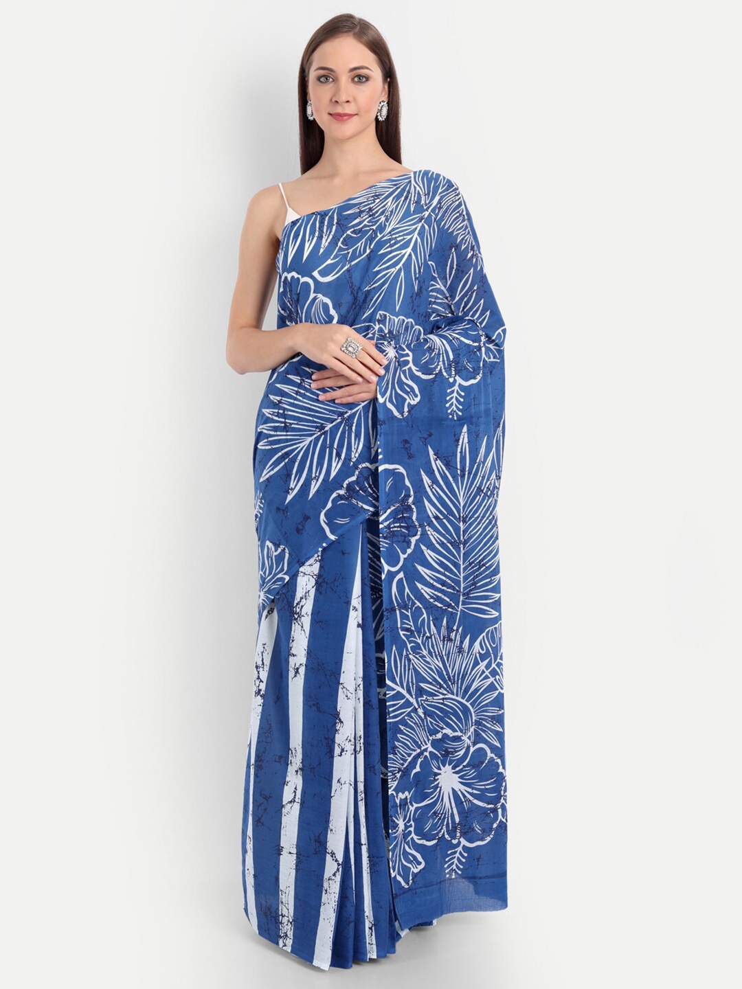 

BUTA BUTI Blue & White Floral Pure Cotton Saree