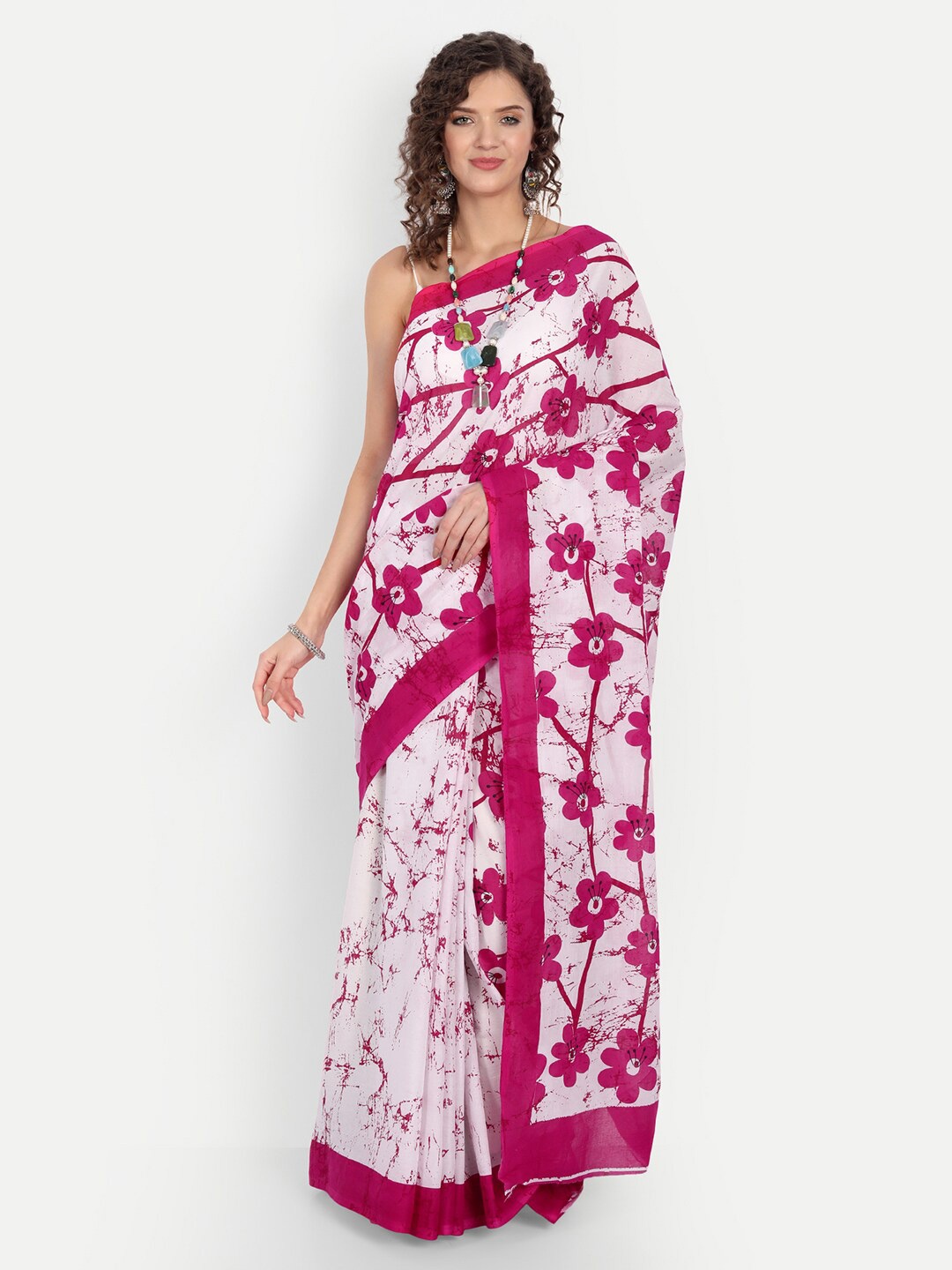 

BUTA BUTI Pink & White Batik Pure Cotton Saree