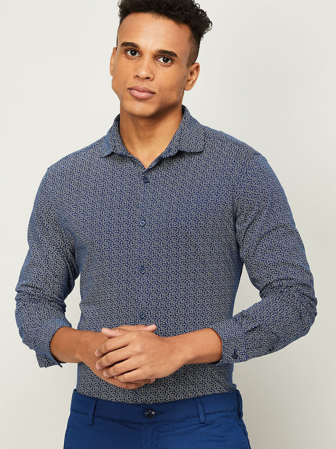 

CODE by Lifestyle Men Navy Blue Printed Cotton Casual Shirt