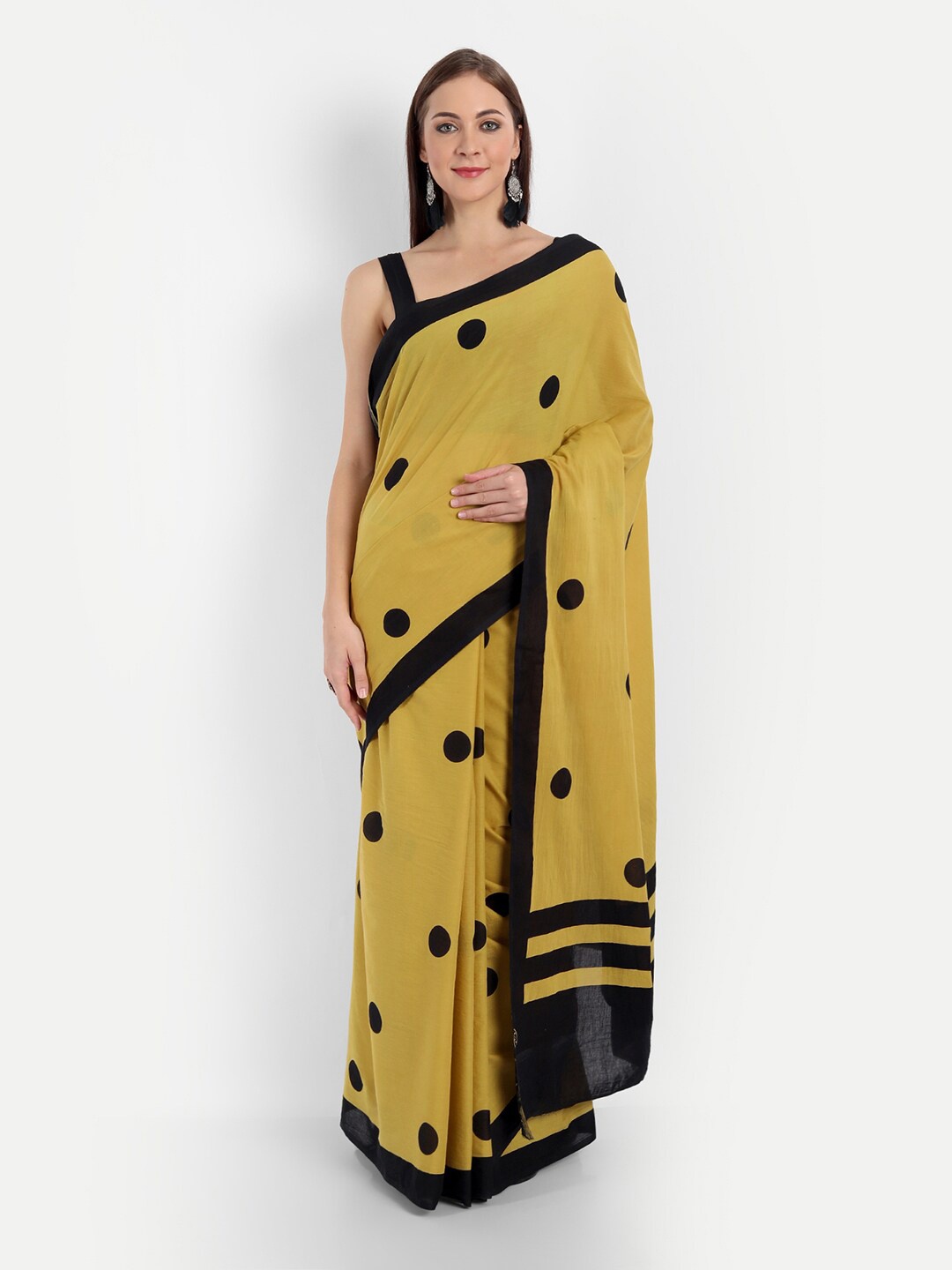 BUTA BUTI Yellow & Black Pure Cotton Saree