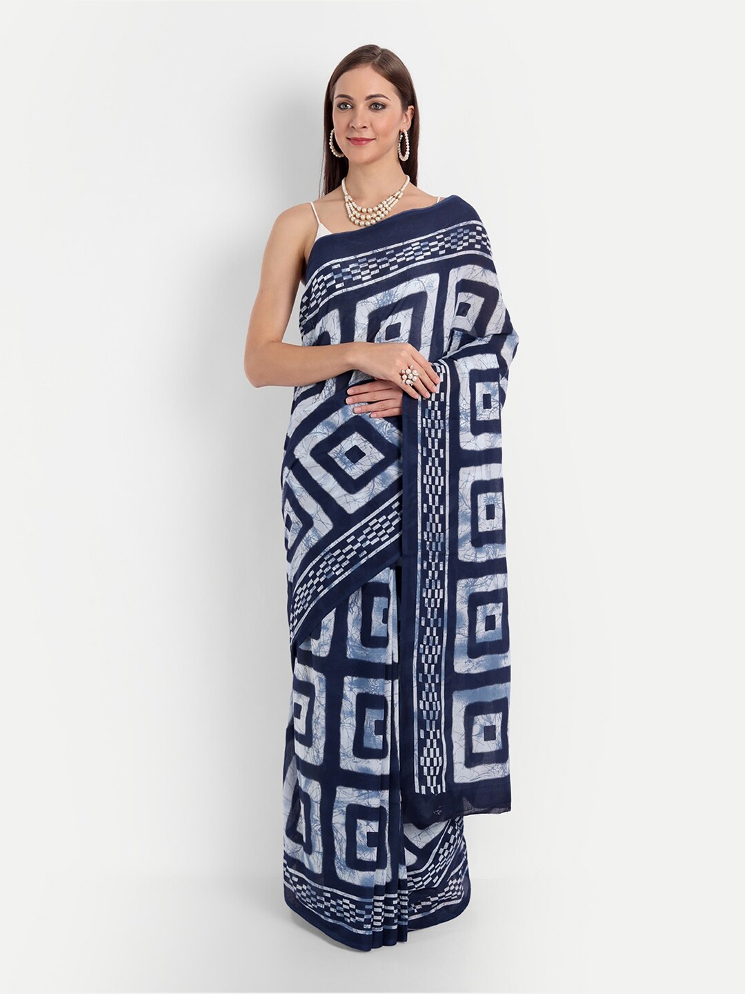 

BUTA BUTI Blue & White Colourblocked Pure Cotton Saree