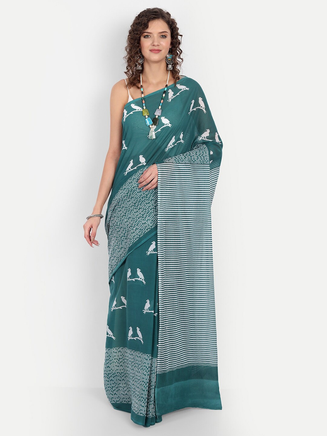

BUTA BUTI Green & White Pure Cotton Saree