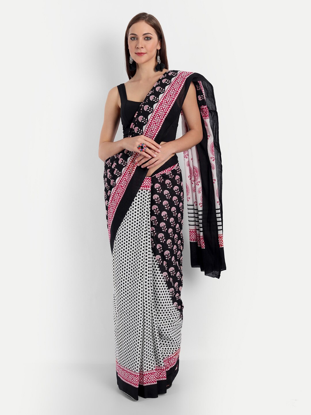 BUTA BUTI Black & Pink Printed Ethnic Motifs Pure Cotton Saree