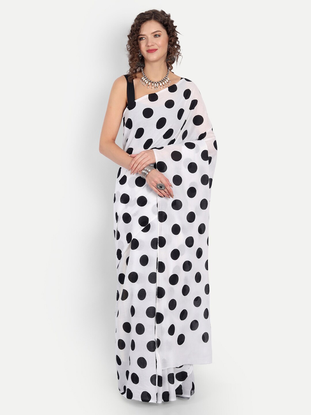 BUTA BUTI Women White & Black Pure Cotton Saree