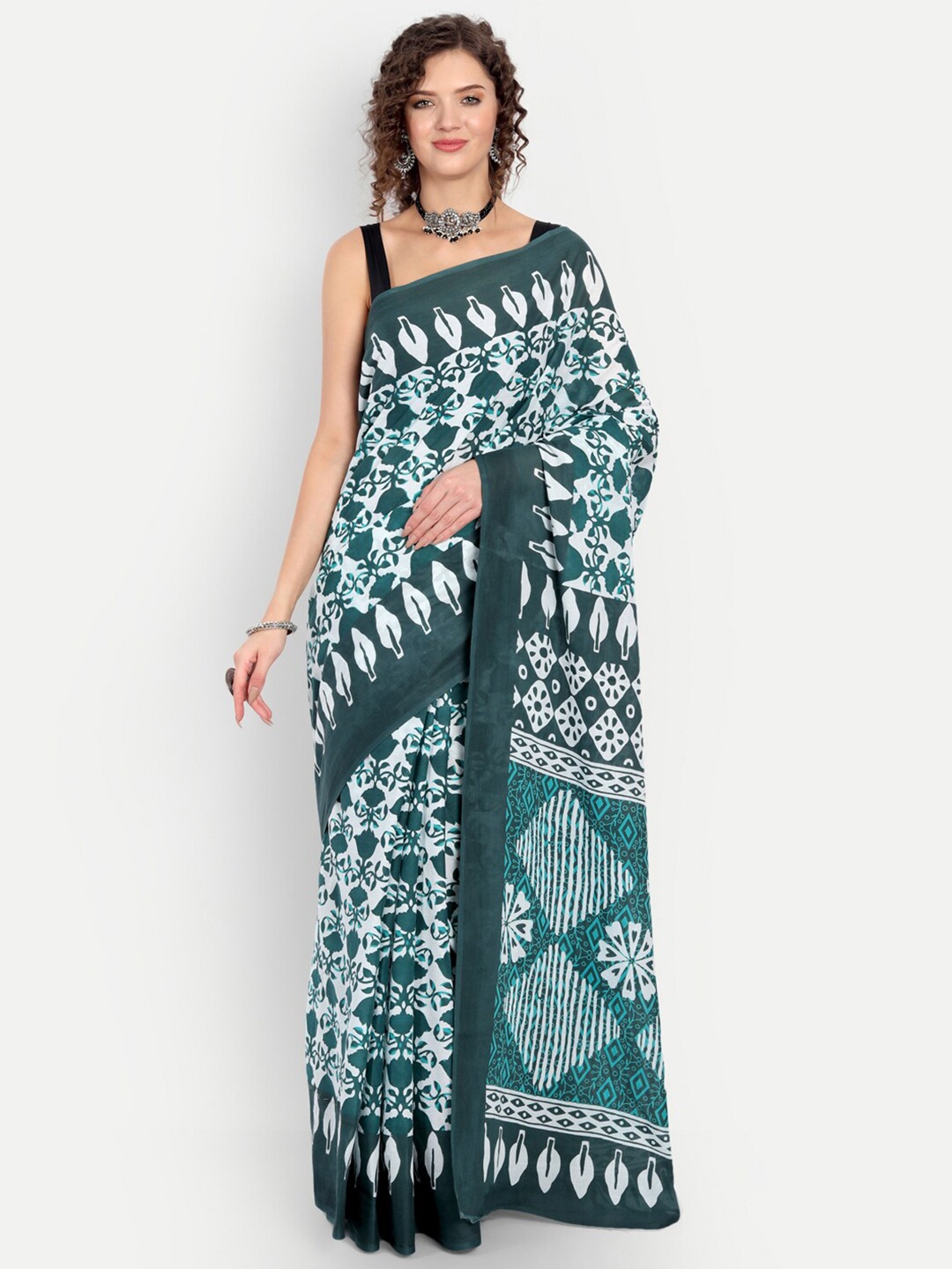 

BUTA BUTI Green & White Ethnic Motifs Pure Cotton Saree