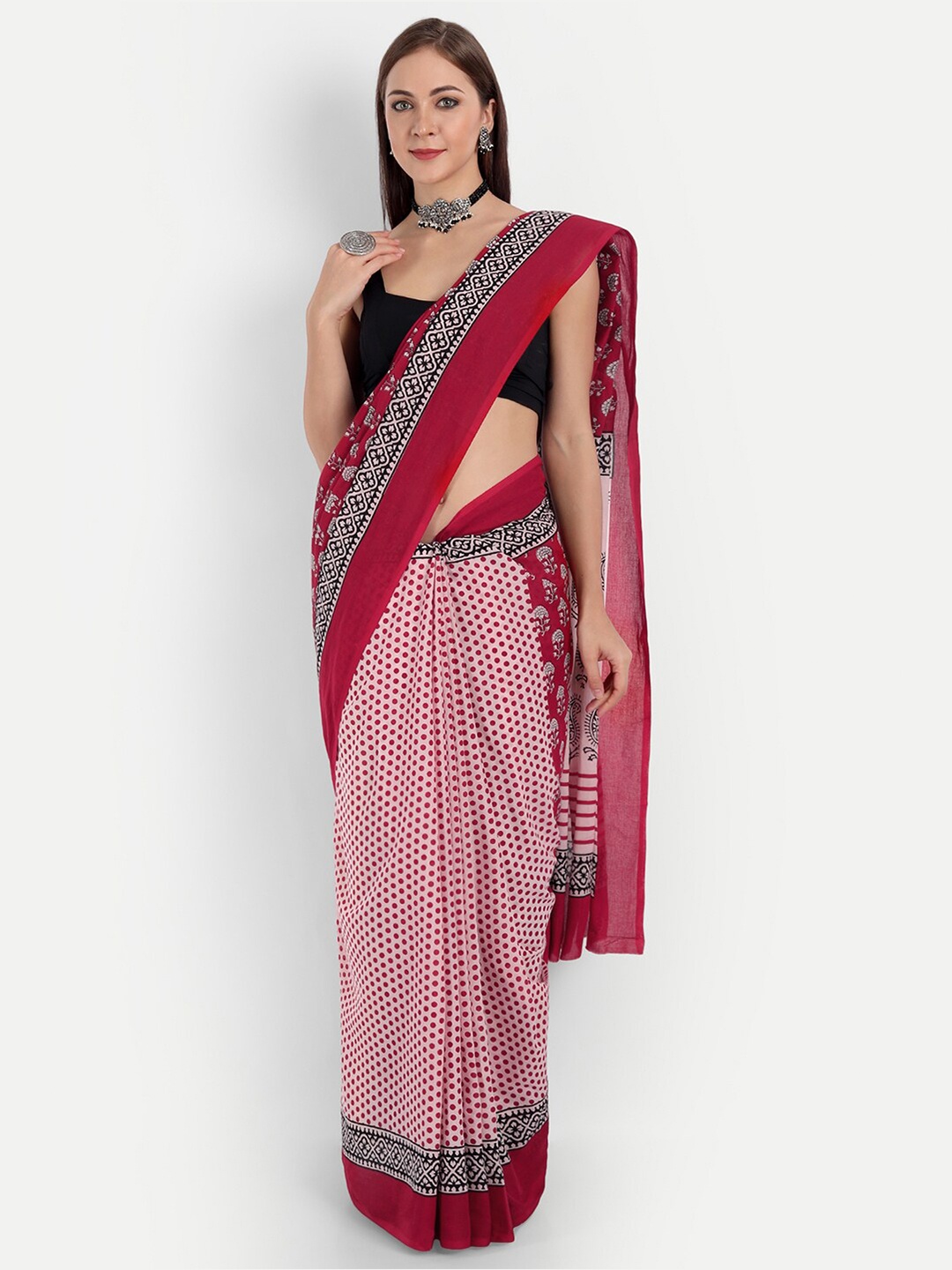 

BUTA BUTI Women Red & Black Ethnic Motifs Pure Cotton Saree