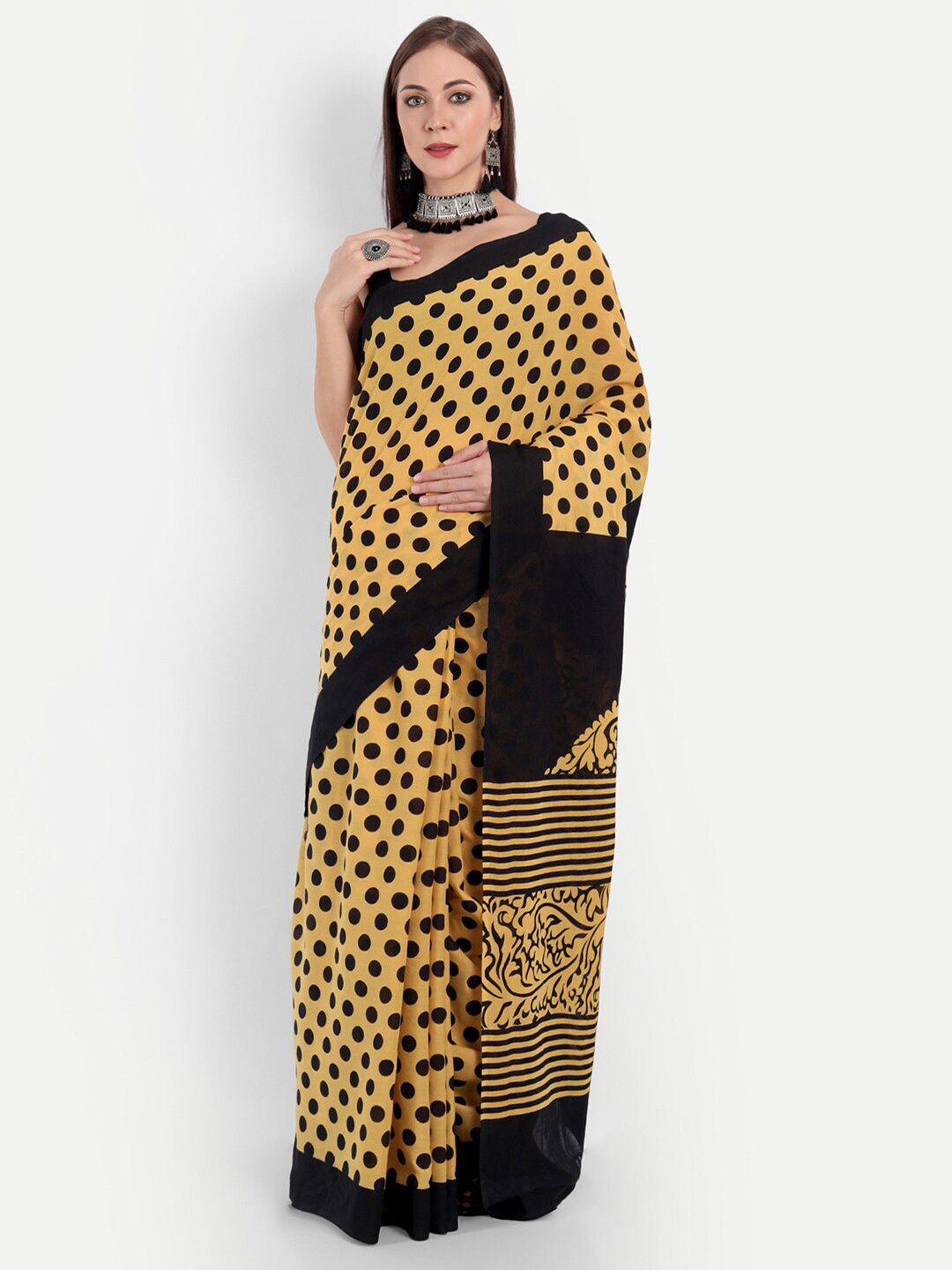 

BUTA BUTI Yellow & Black Pure Cotton Saree