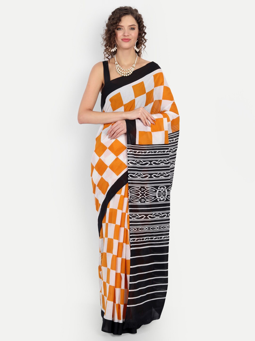 

BUTA BUTI Orange & White Pure Cotton Saree