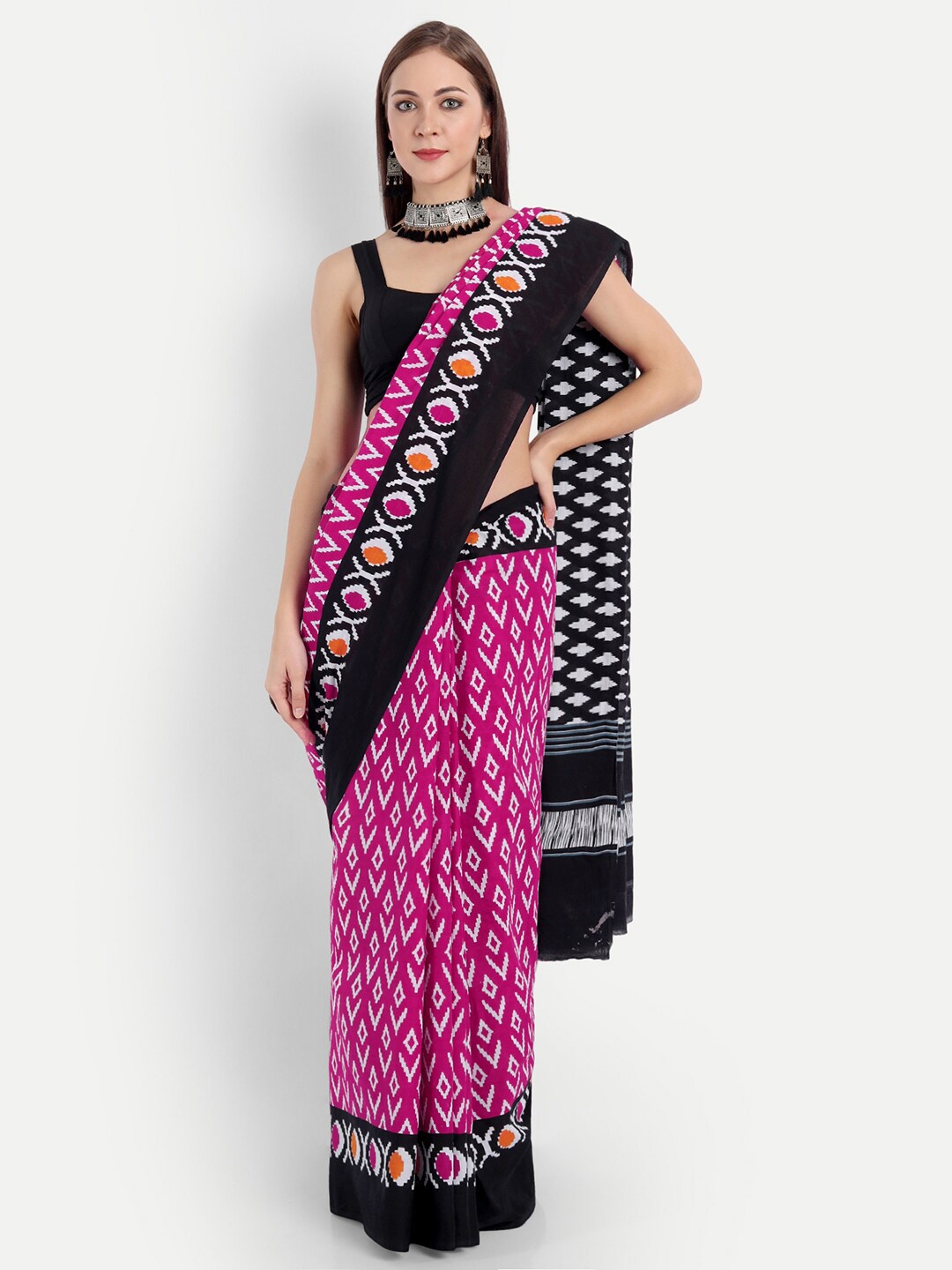 

BUTA BUTI Pink & Black Dabu Pure Cotton Saree