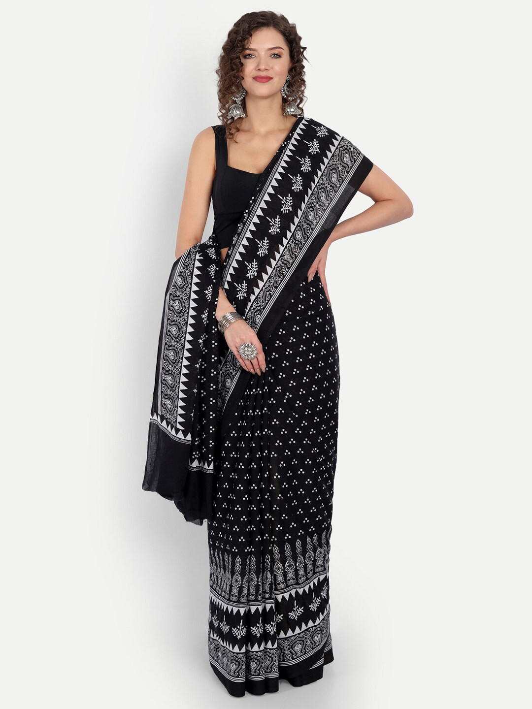 

BUTA BUTI Black & White Printed Pure Cotton Saree