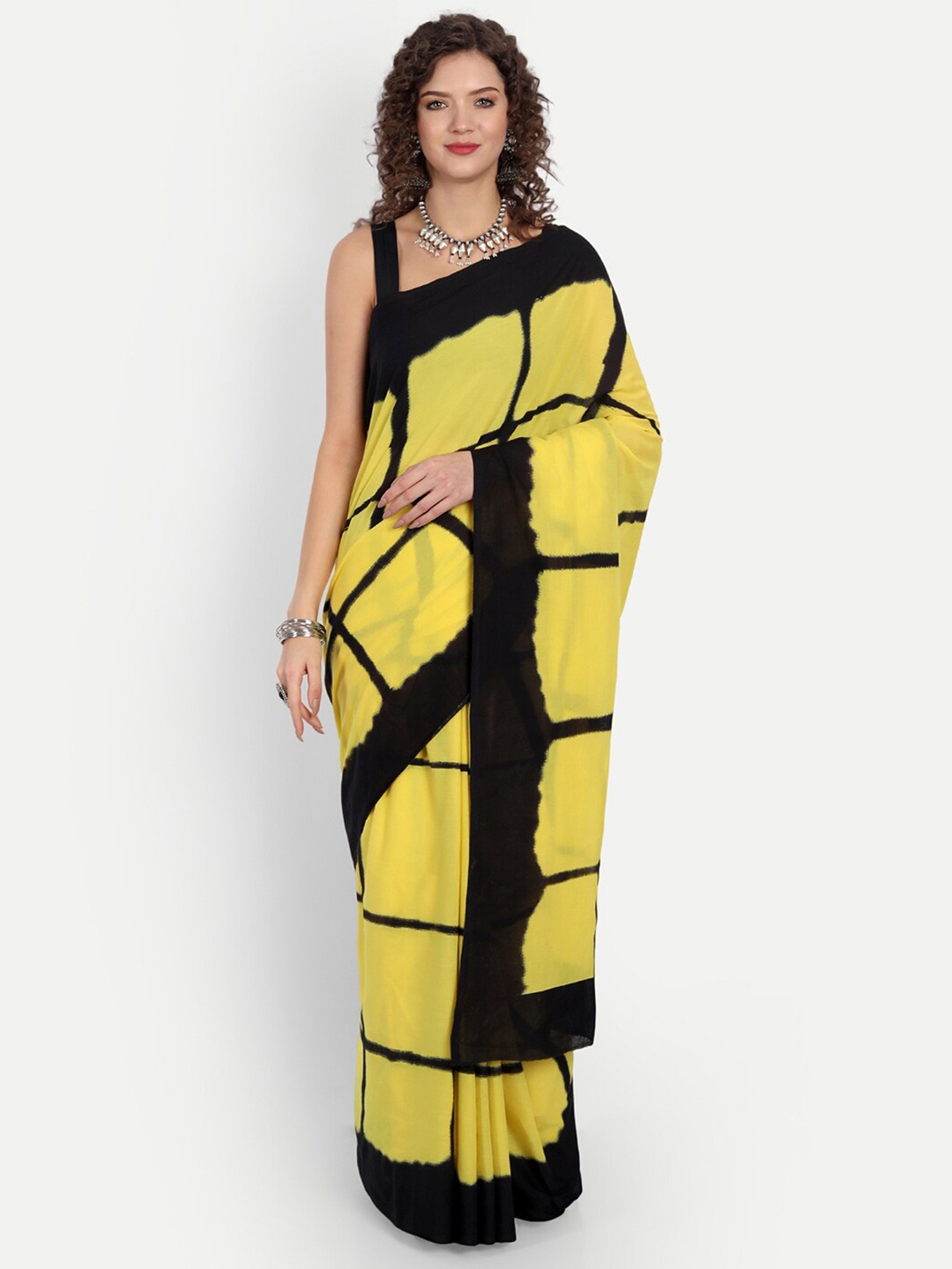 

BUTA BUTI Women Yellow & Black Checked Pure Cotton Saree