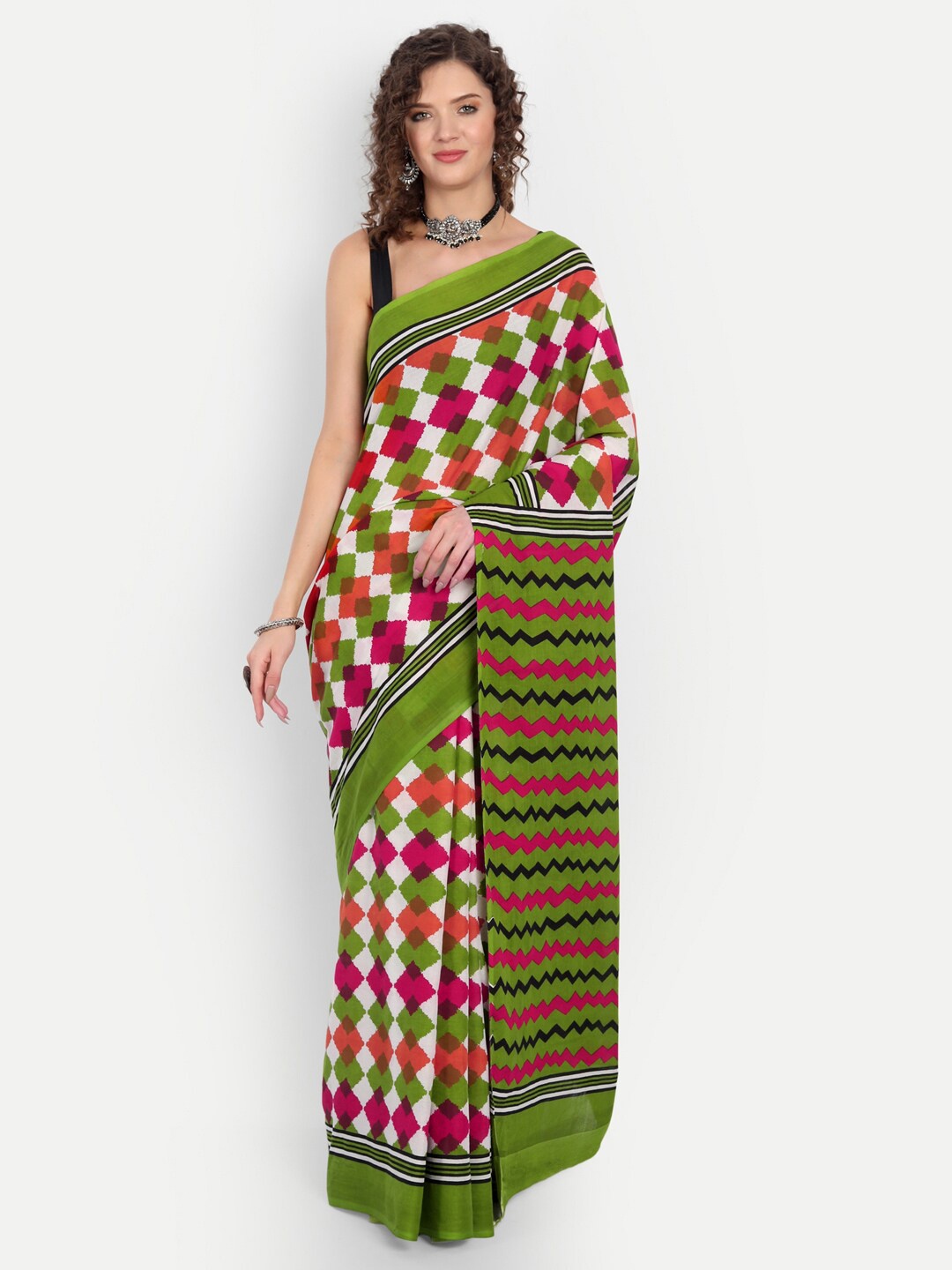 

BUTA BUTI Green & White Pure Cotton Saree