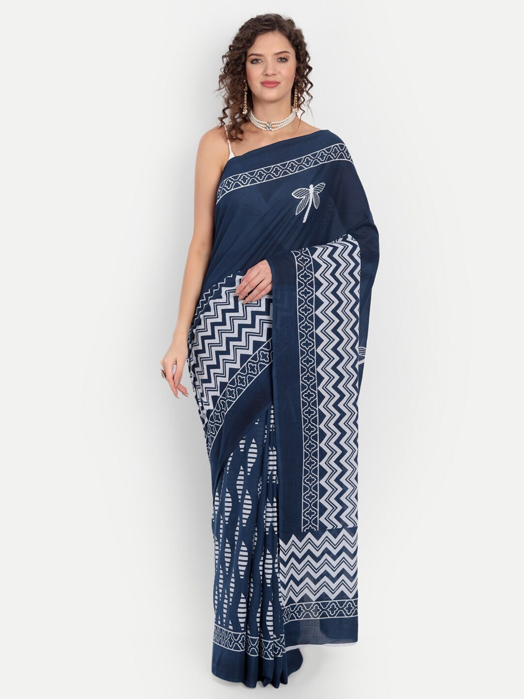 BUTA BUTI Blue & White Pure Cotton Saree