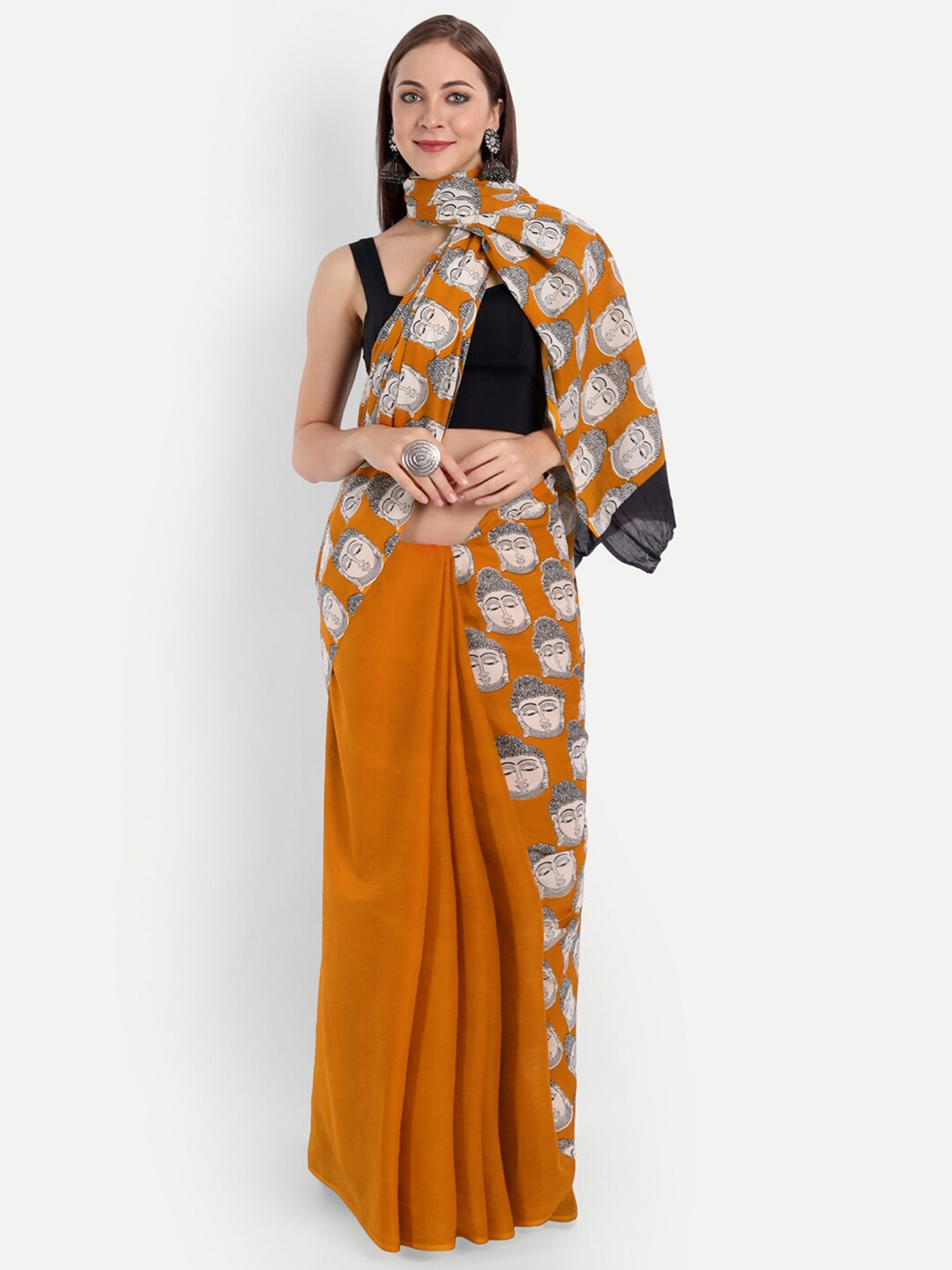 

BUTA BUTI Women Mustard Printed Pure Cotton Saree, Blue