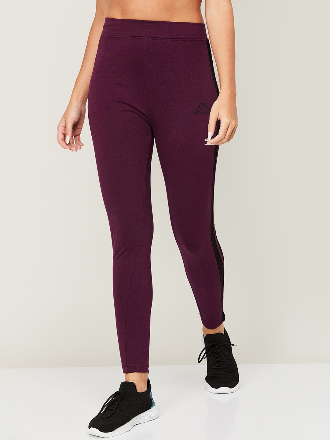

Kappa Women Maroon Solid Cotton Ankle-Length Tights