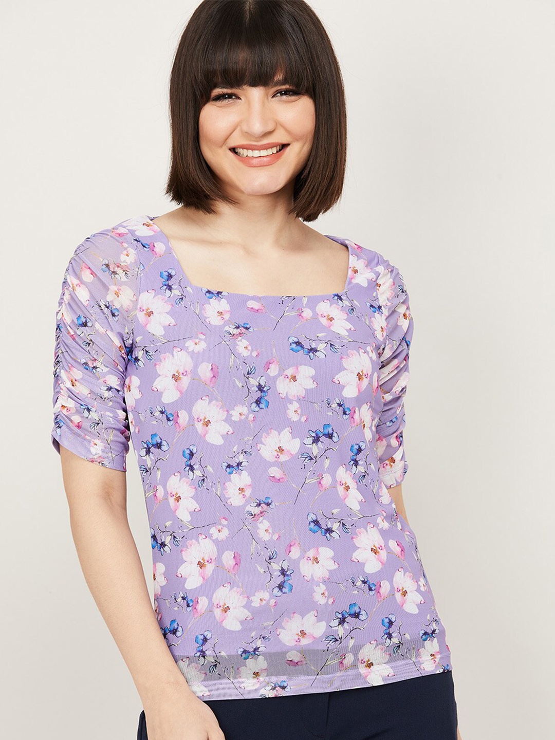 

CODE by Lifestyle Purple & Blue Floral Printed Nylon Top