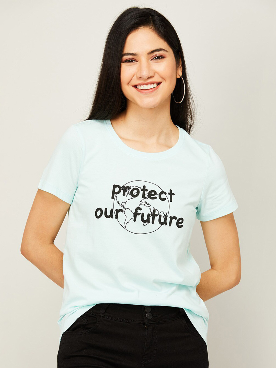 

Fame Forever by Lifestyle Women Green Typography Print Pure Cotton Top