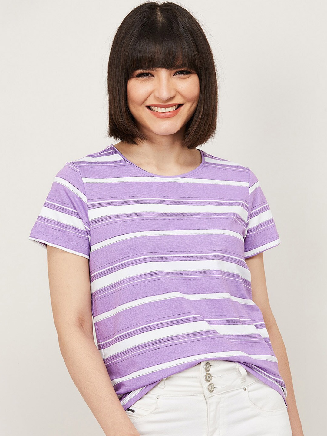 

Fame Forever by Lifestyle Purple & White Striped Top