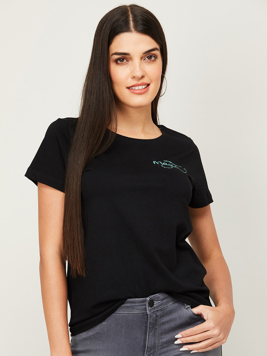 

Fame Forever by Lifestyle Women Black Pure Cotton T-shirt